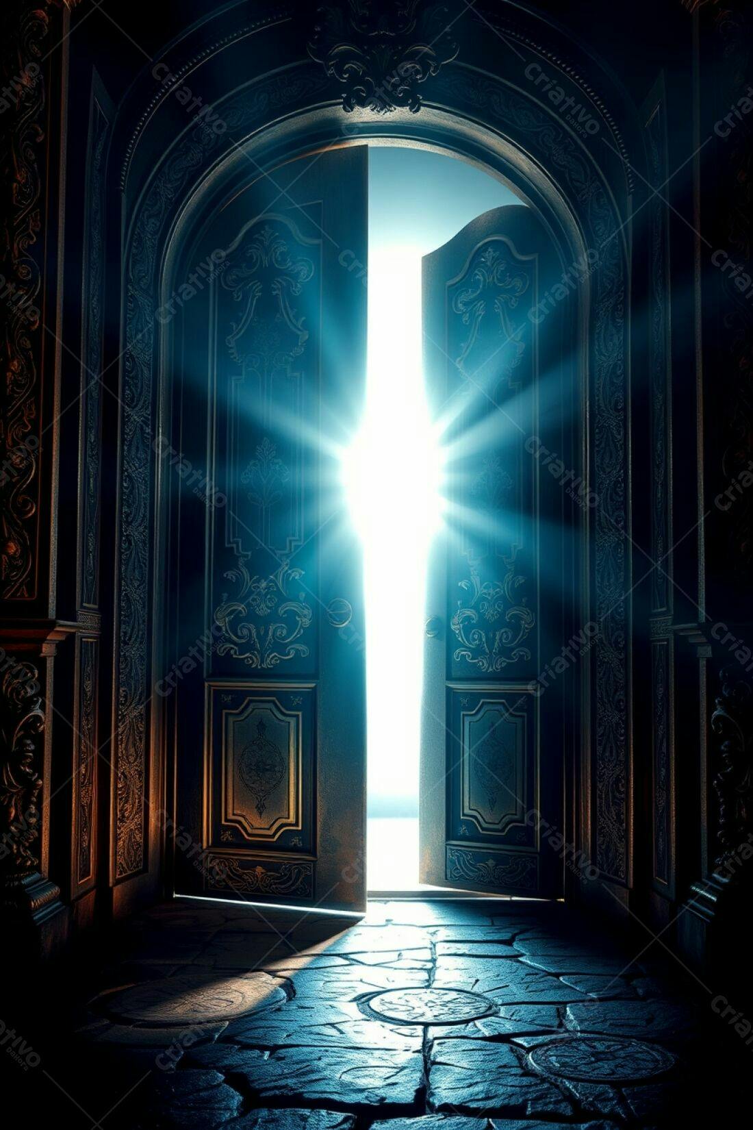 Porta aberta luz brilhante ambiente escuro