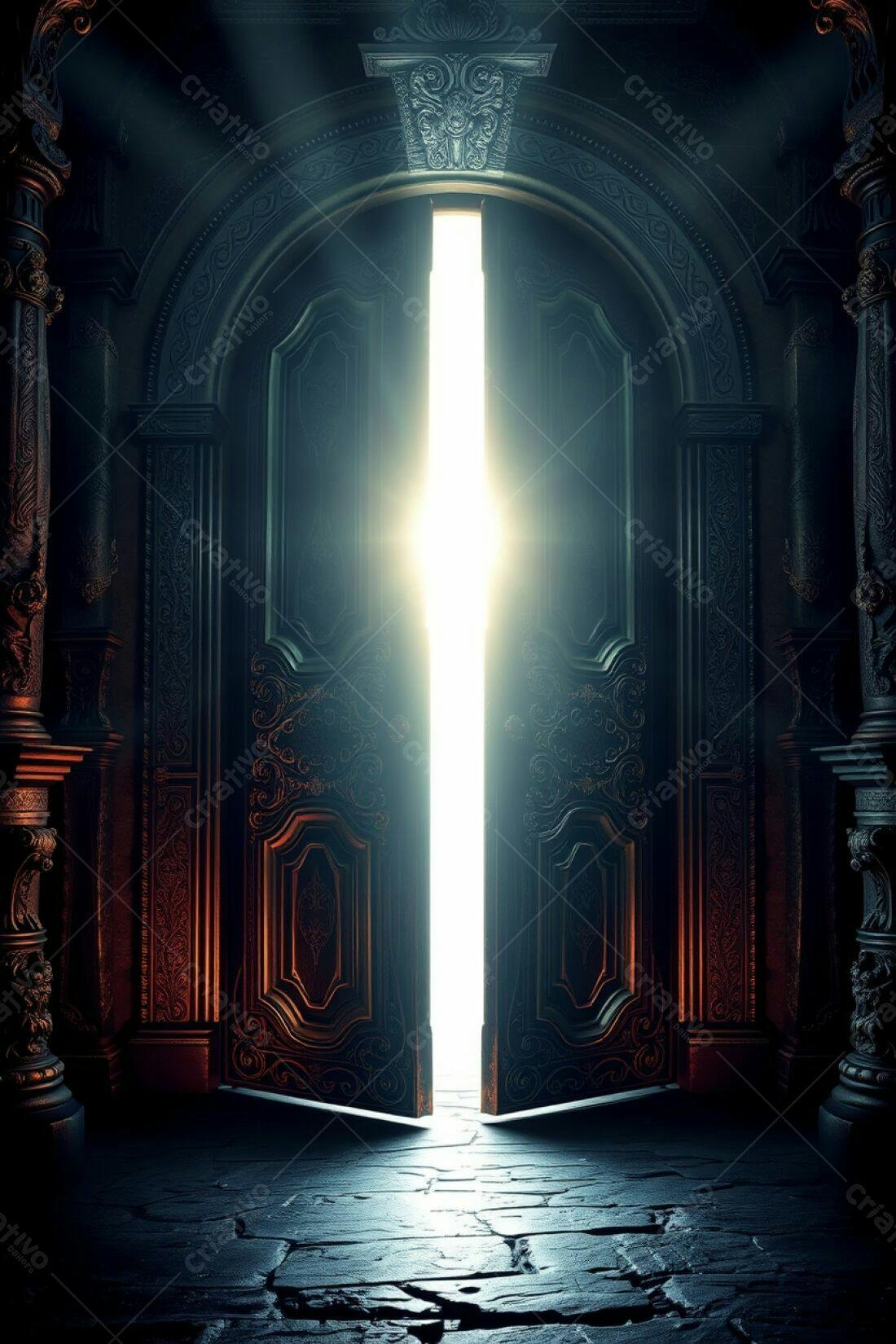 Porta antiga aberta luz brilhante
