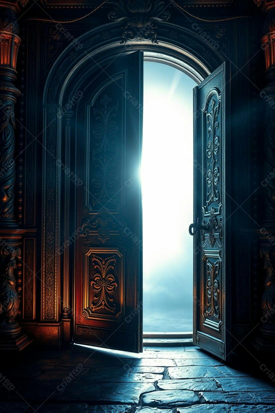 Porta antiga aberta para luz brilhante