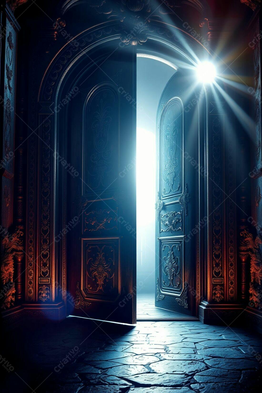 Porta antiga aberta luz brilhante