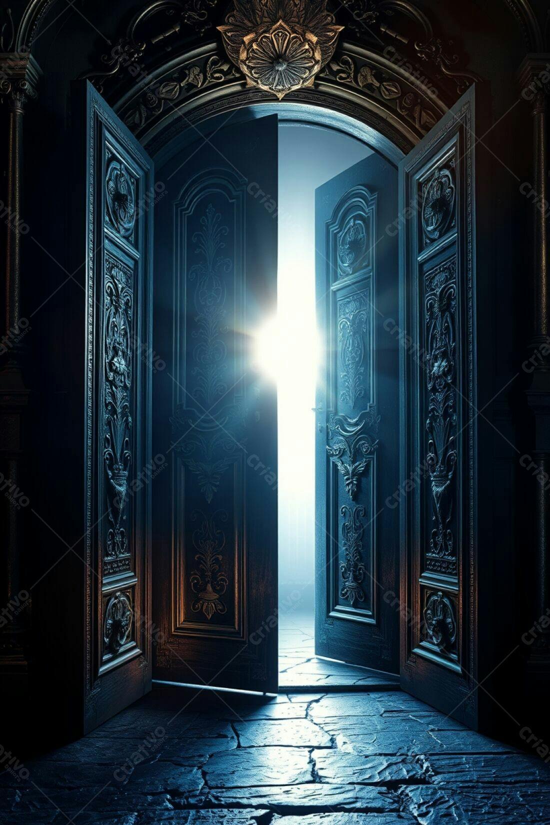 Portas antigas abertas para luz brilhante