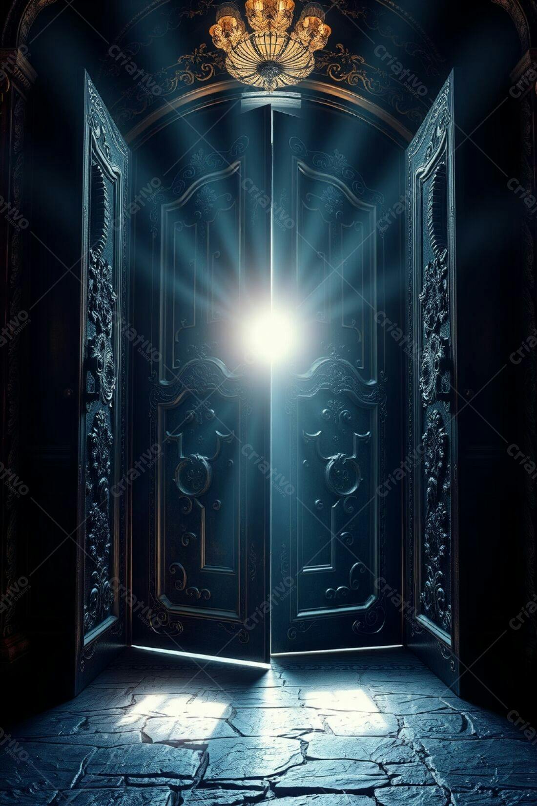 Portas antigas abertas luz brilhante