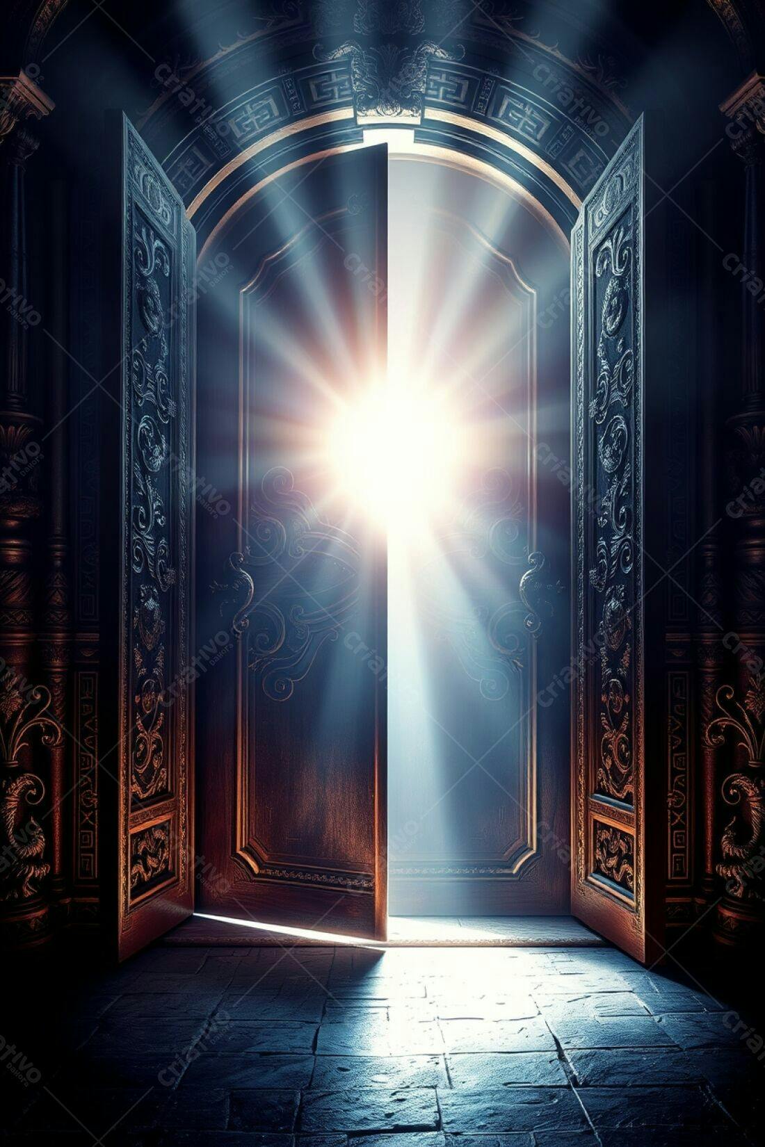Porta antiga aberta luz brilhante