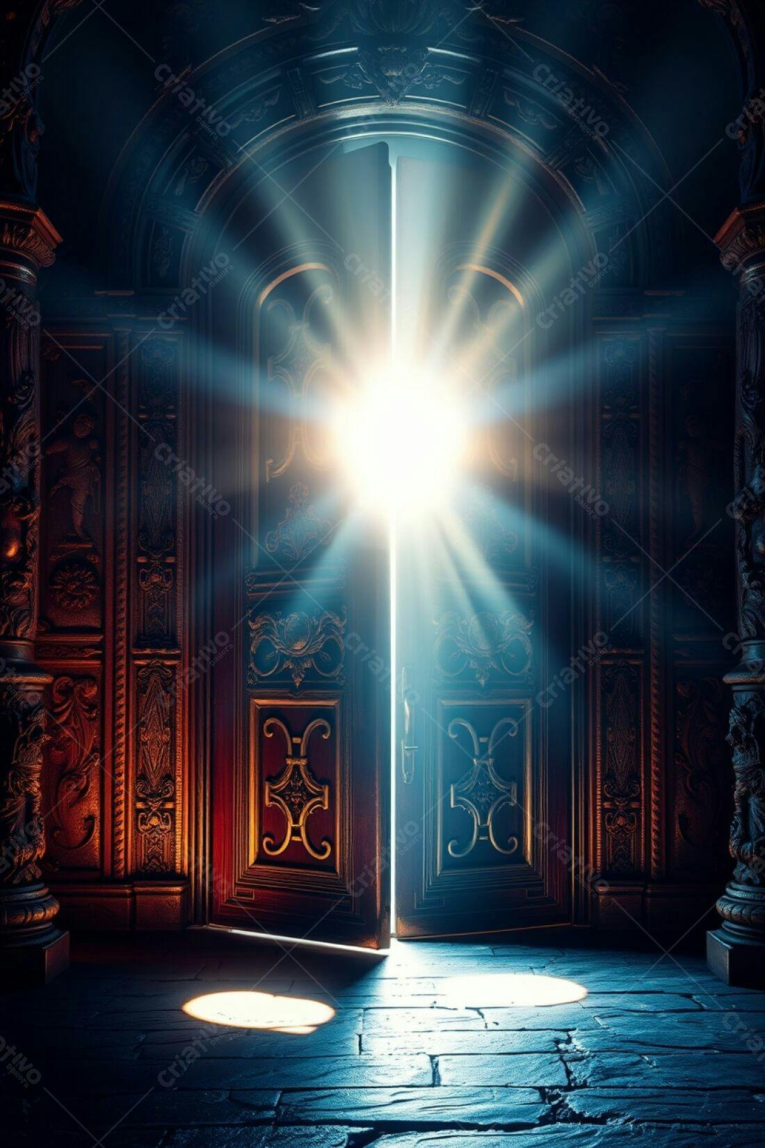 Porta antiga aberta com luz brilhante