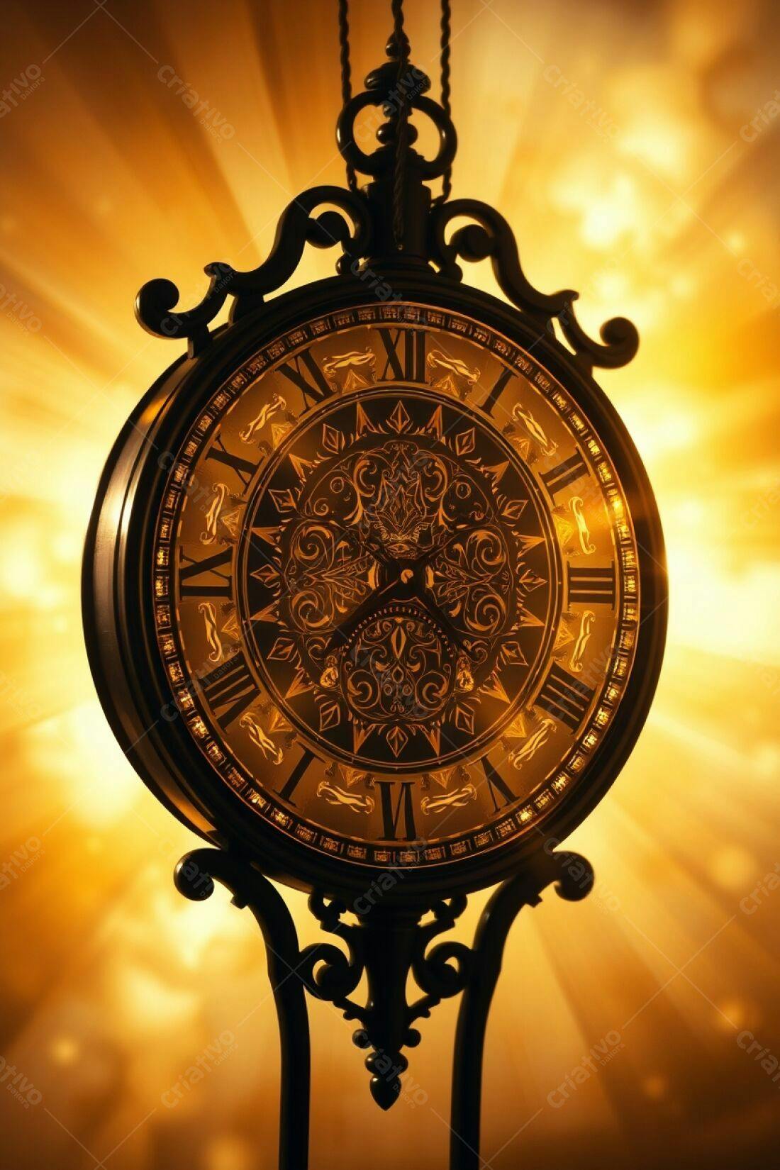 Relógio antigo dourado fundo dourado