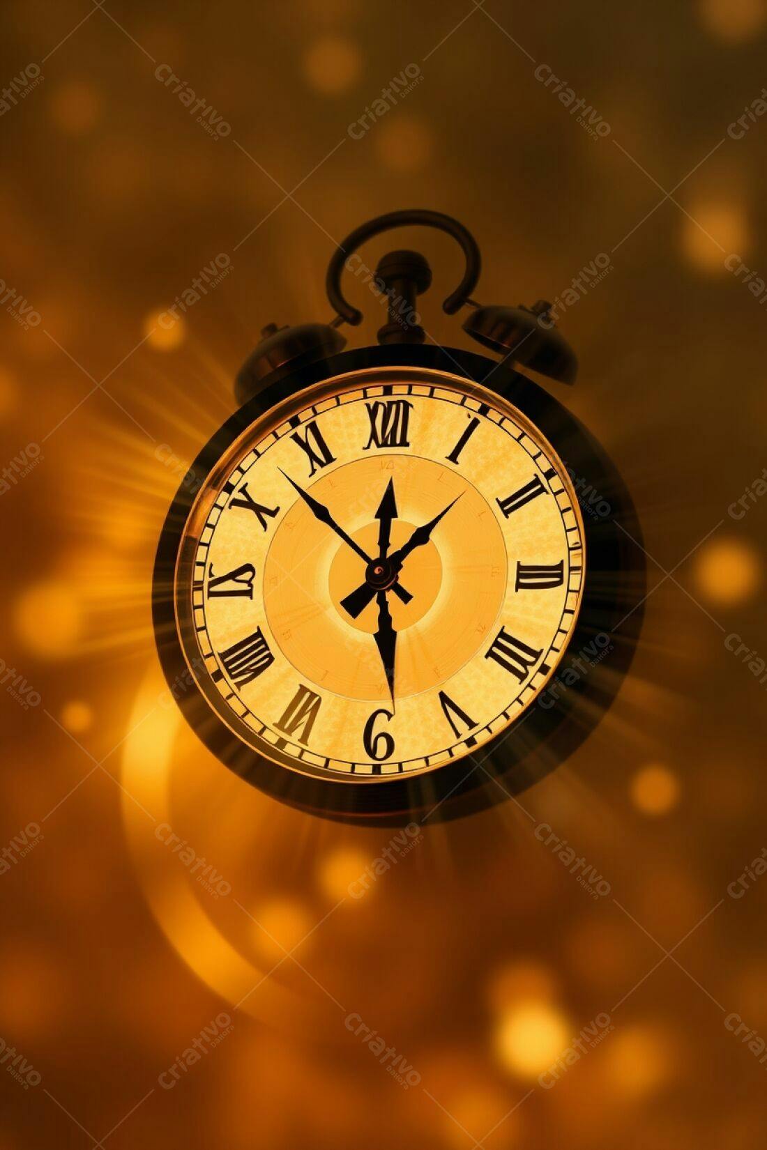 Relógio antigo dourado em fundo luminoso