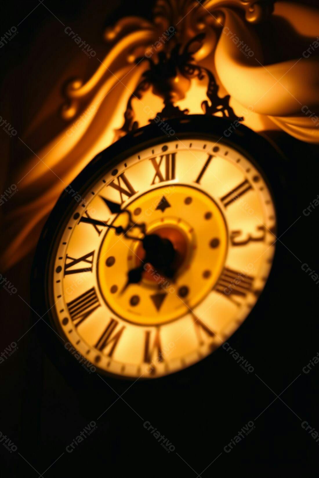 Relógio antigo iluminado à noite