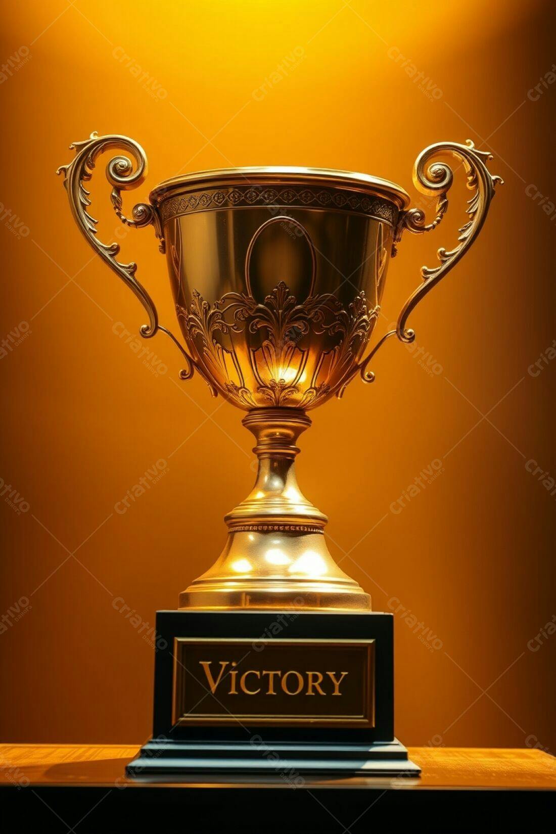 Troféu dourado vitória fundo amarelo