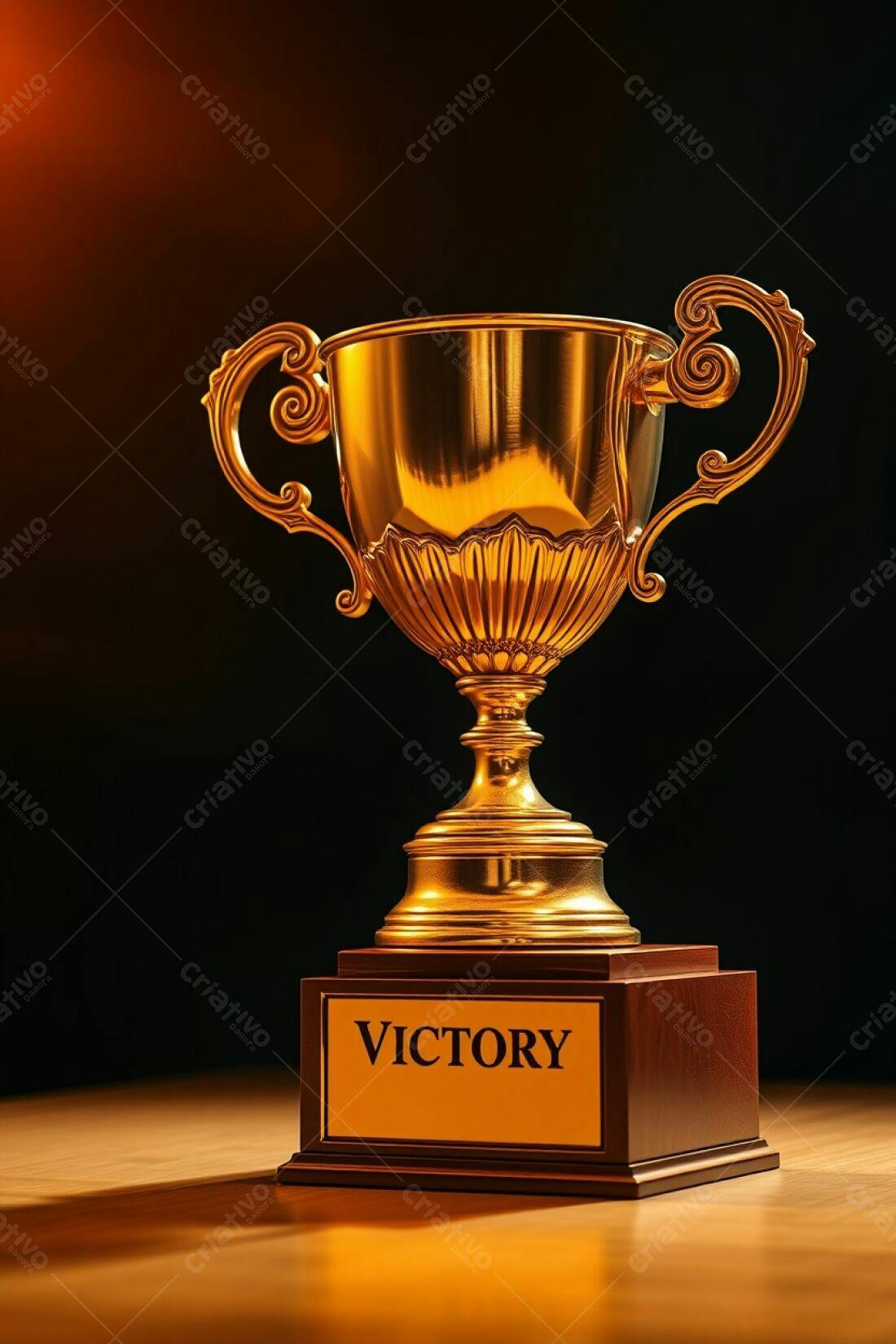Troféu dourado vitória fundo escuro