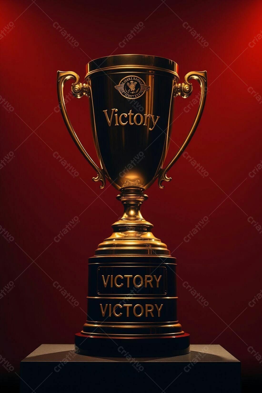 Troféu dourado vitória fundo vermelho