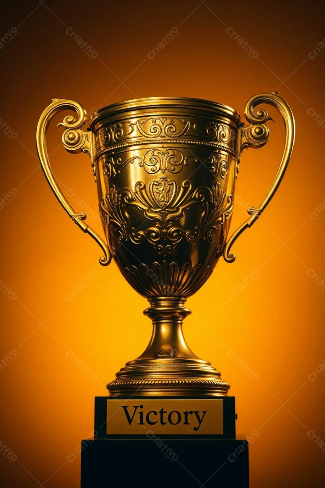 Troféu dourado vitória fundo laranja