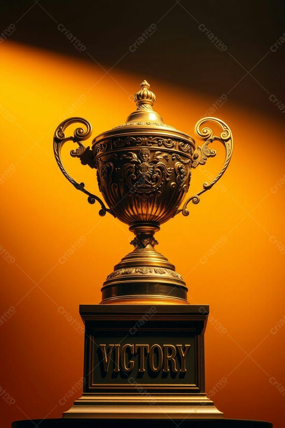 Troféu dourado vitória fundo laranja