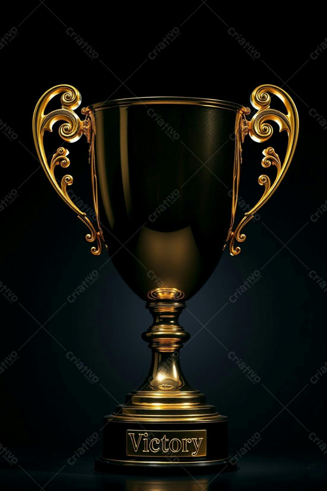 Troféu dourado vitória fundo escuro