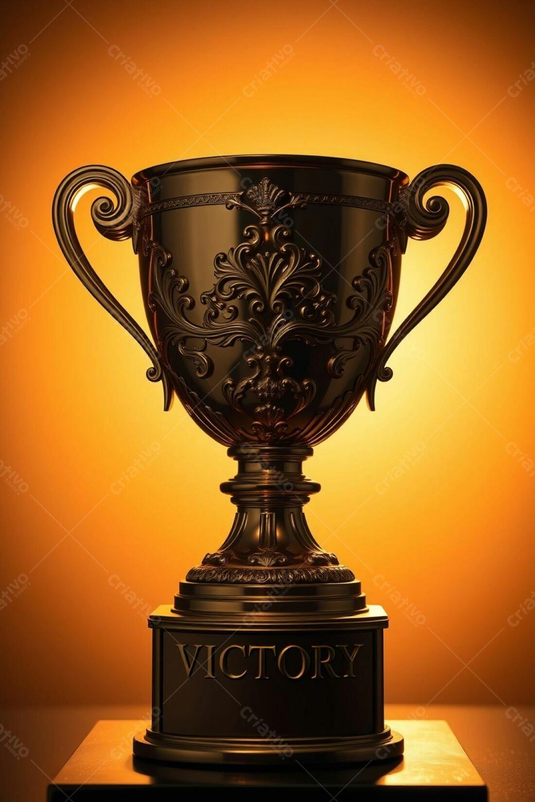 Troféu dourado vitória fundo laranja