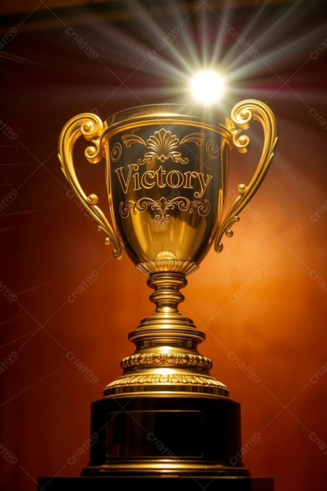 Troféu dourado vitória fundo marrom