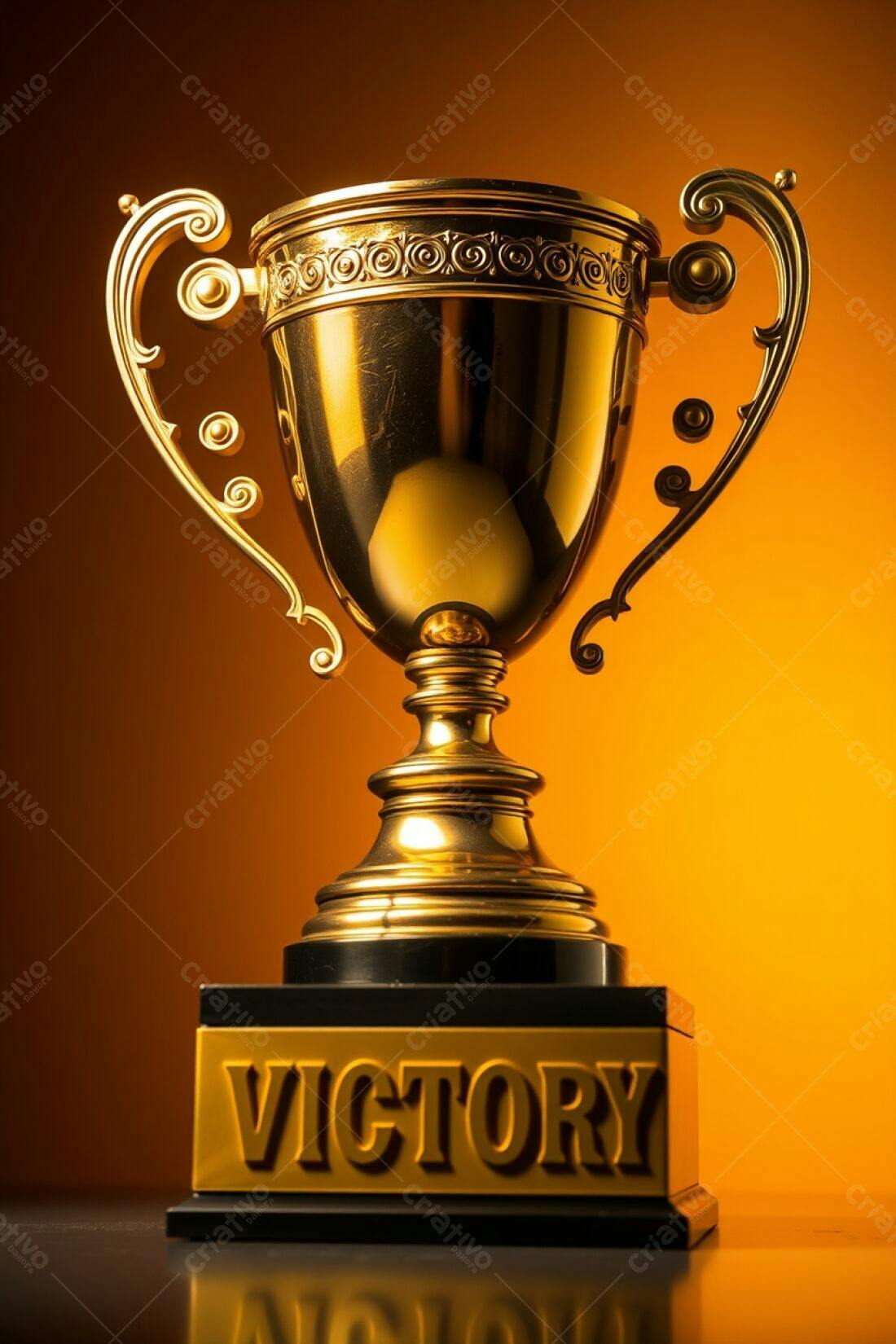 Troféu dourado vitória fundo laranja