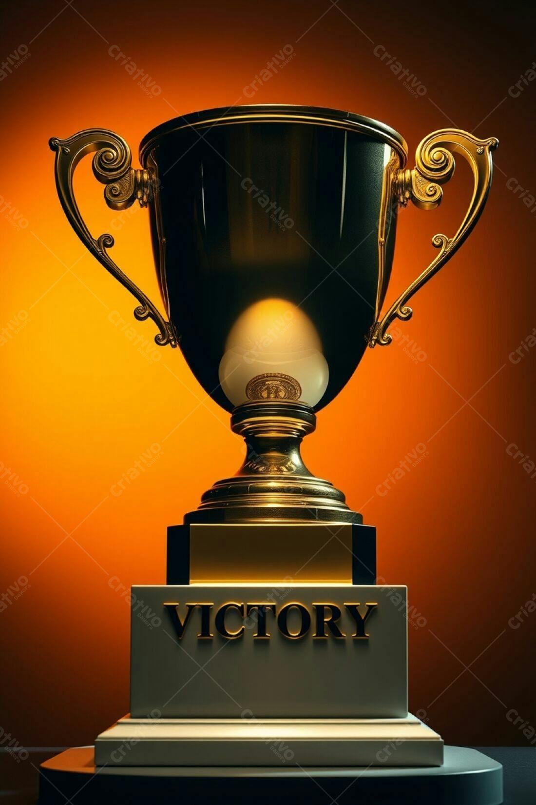 Troféu dourado vitória fundo laranja
