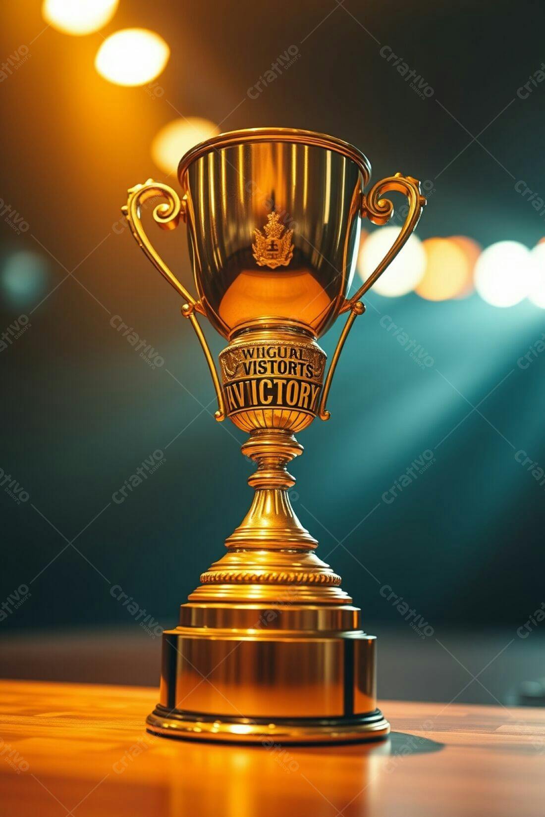 Troféu dourado de vitória em fundo escuro