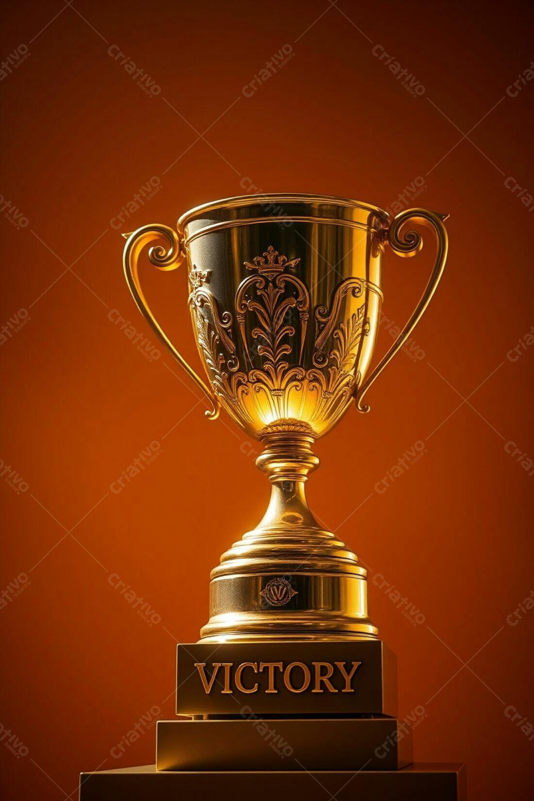 Troféu dourado vitória fundo laranja