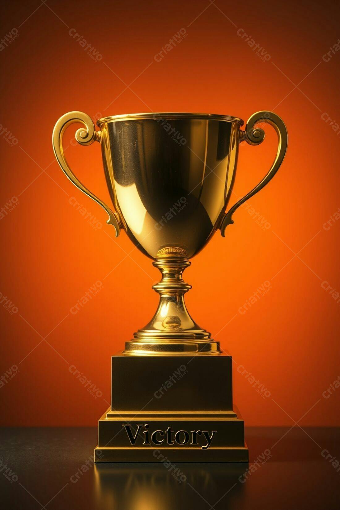 Troféu dourado vitória fundo laranja
