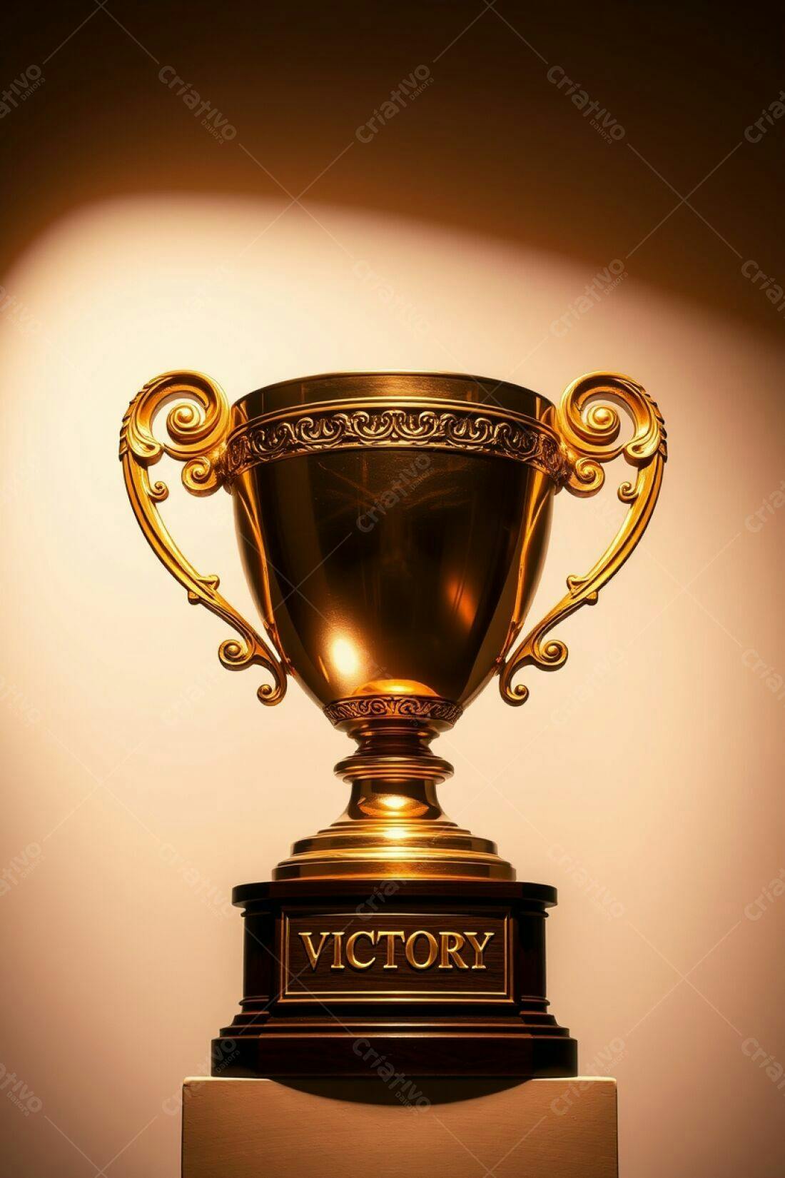 Troféu dourado vitória fundo neutro
