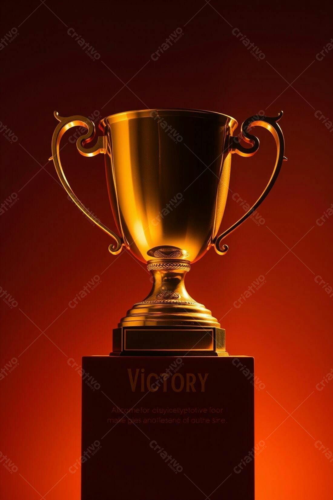 Troféu dourado em pedestal vermelho