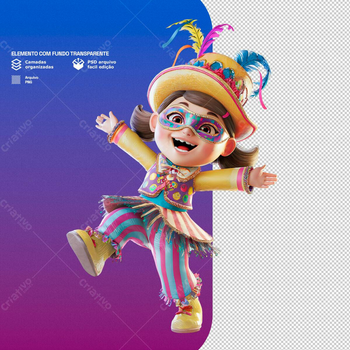 PSD Personagem Carnaval Infantil para Festas PSD Editável