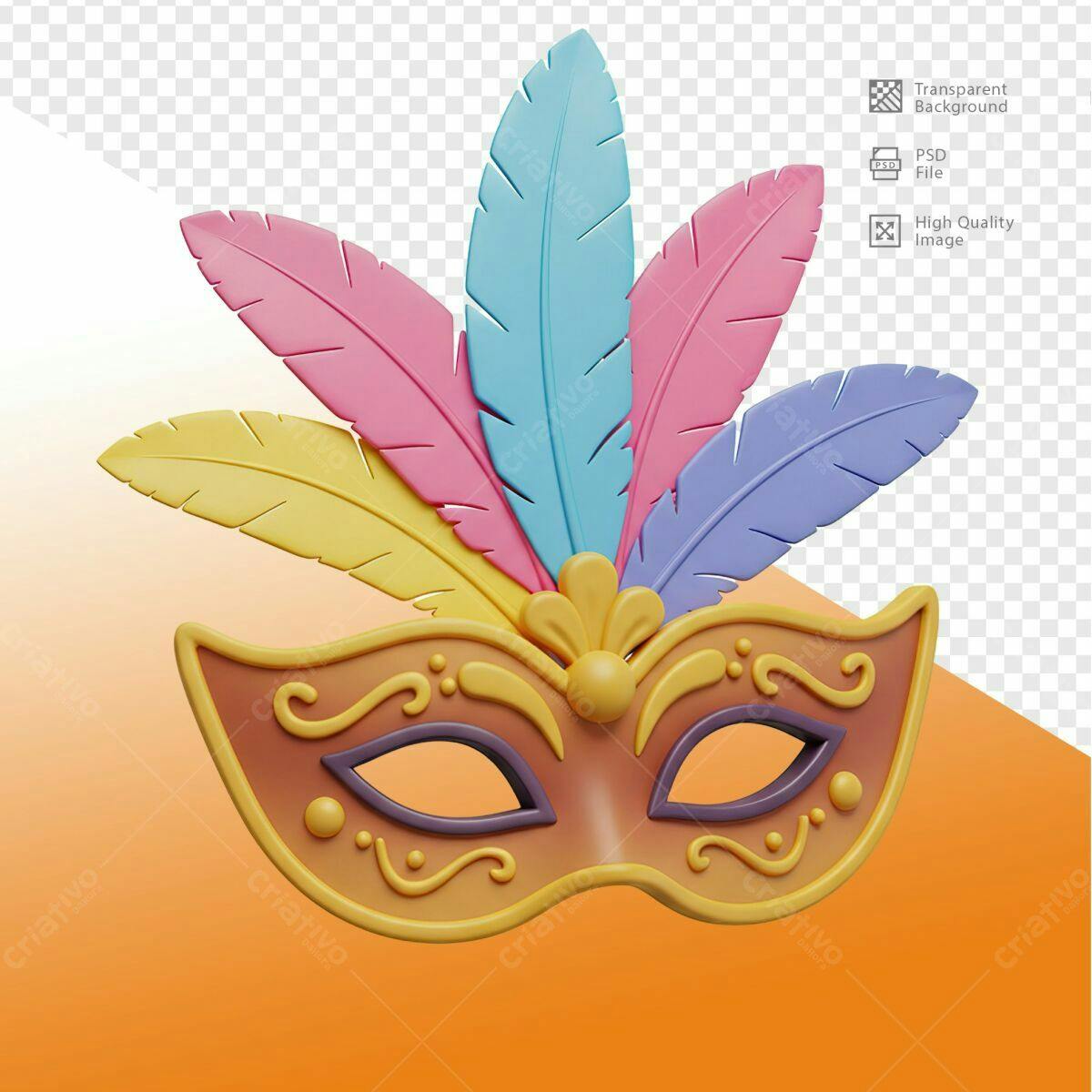 Máscara Carnaval 3D PSD Editável