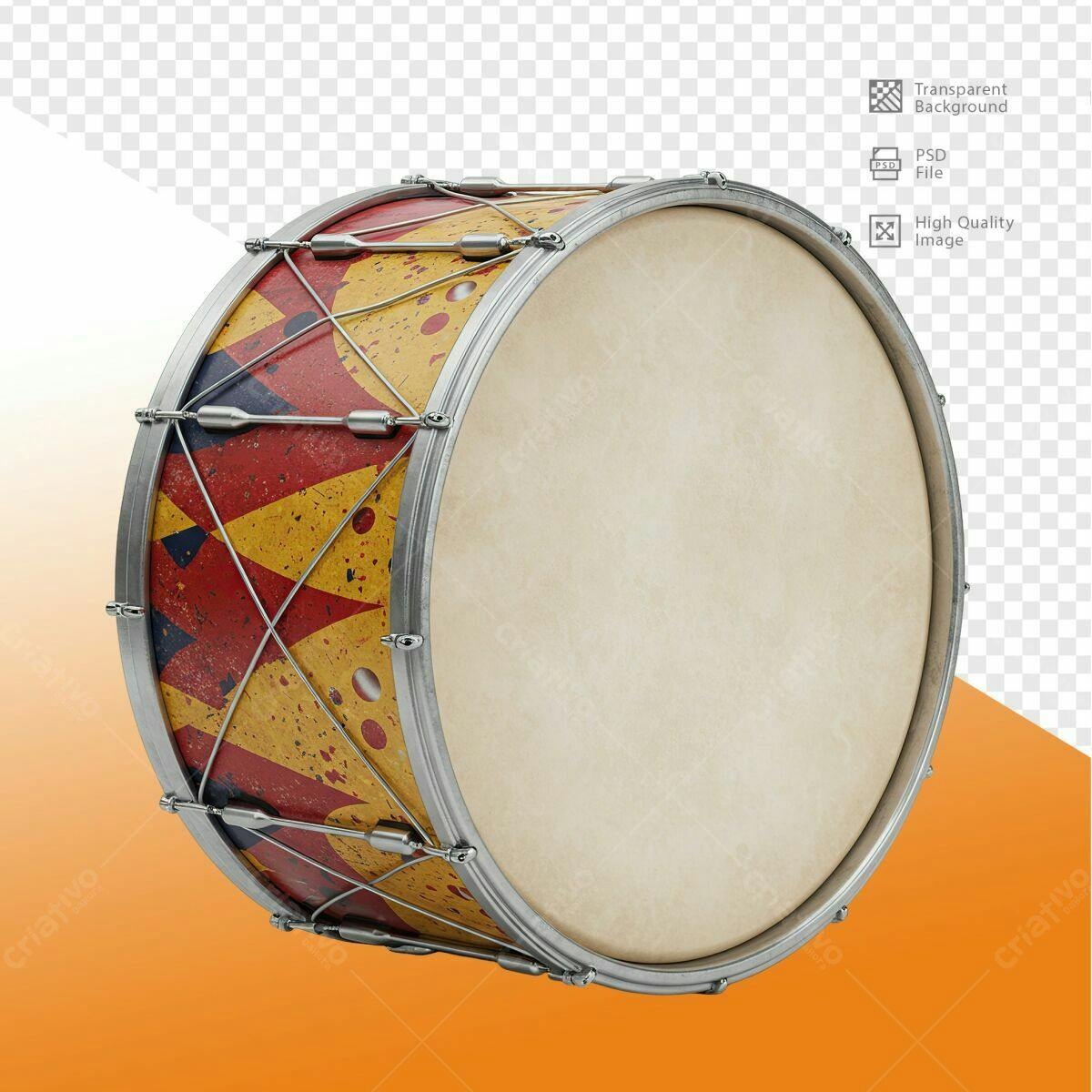 Mockup Tambor Amarelo e Vermelho PSD Editável