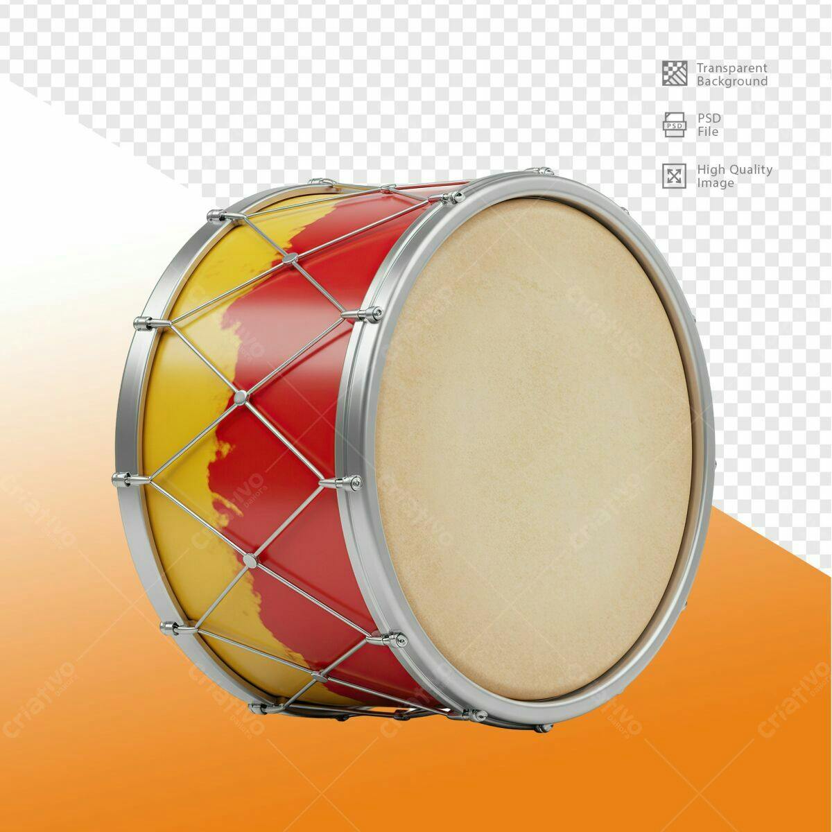 Mockup Tambor Vermelho e Amarelo PSD Editável