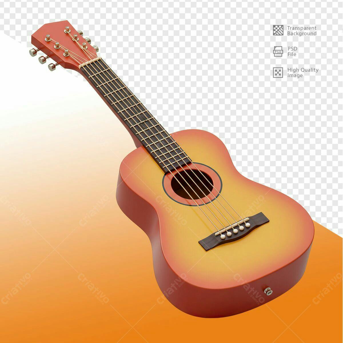 Modelo de Violão Amarelo e Laranja PSD Editável