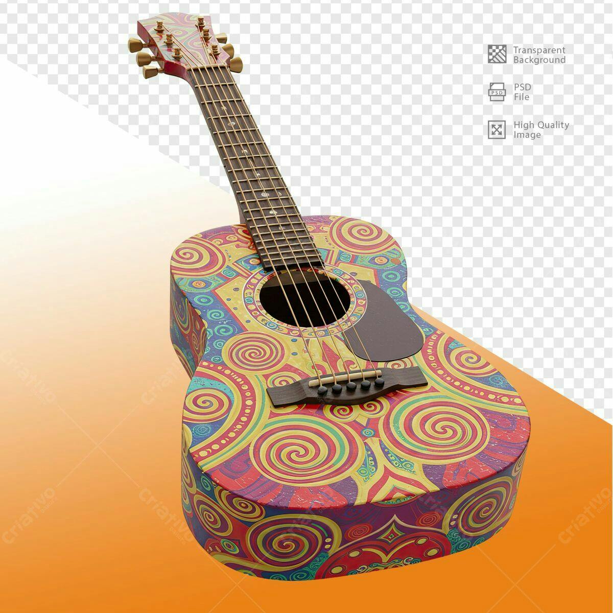 Guitarra com Design Colorido e Abstrato PSD Editável