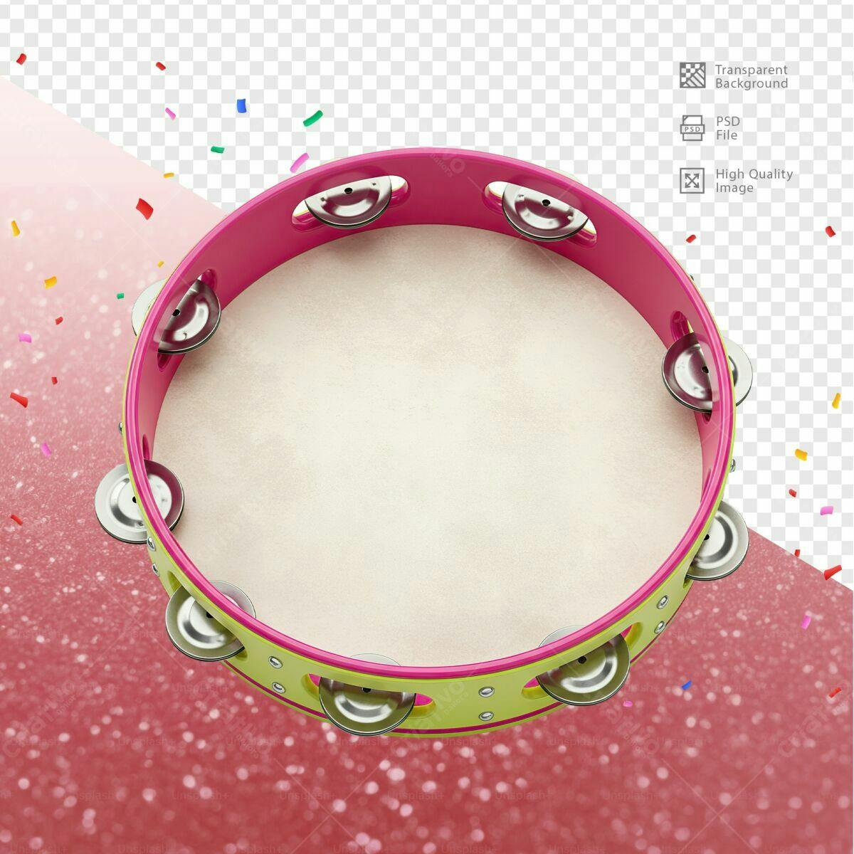 Mockup Tamborim Rosa e Verde para Festa PSD Editável