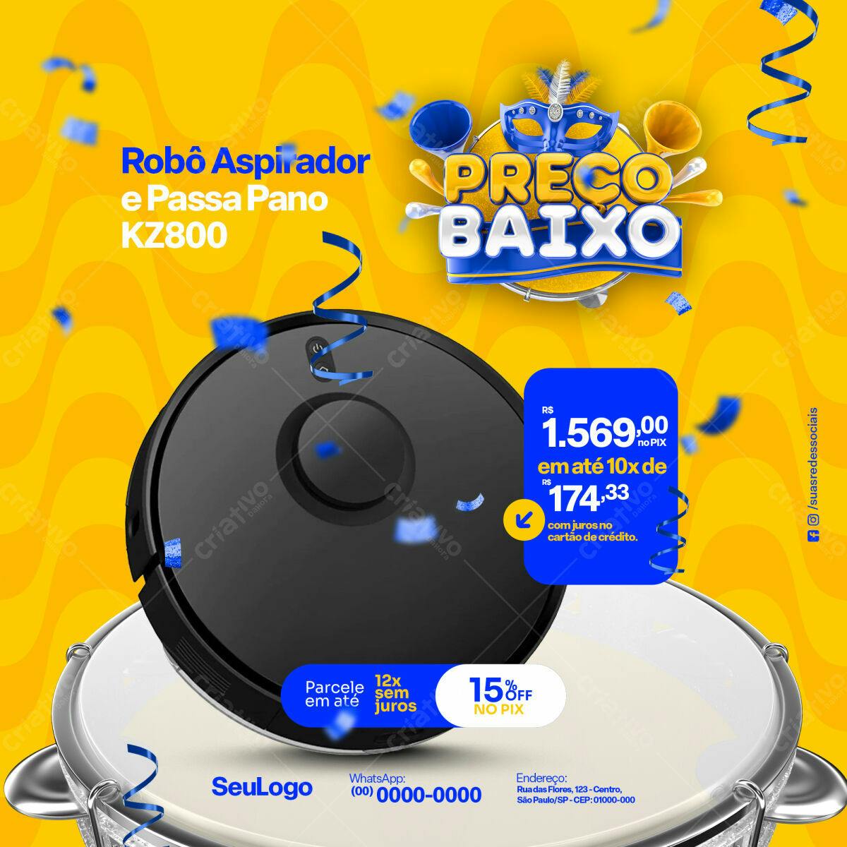 Flyer promocional Robô Aspirador KZ800 PSD Editável