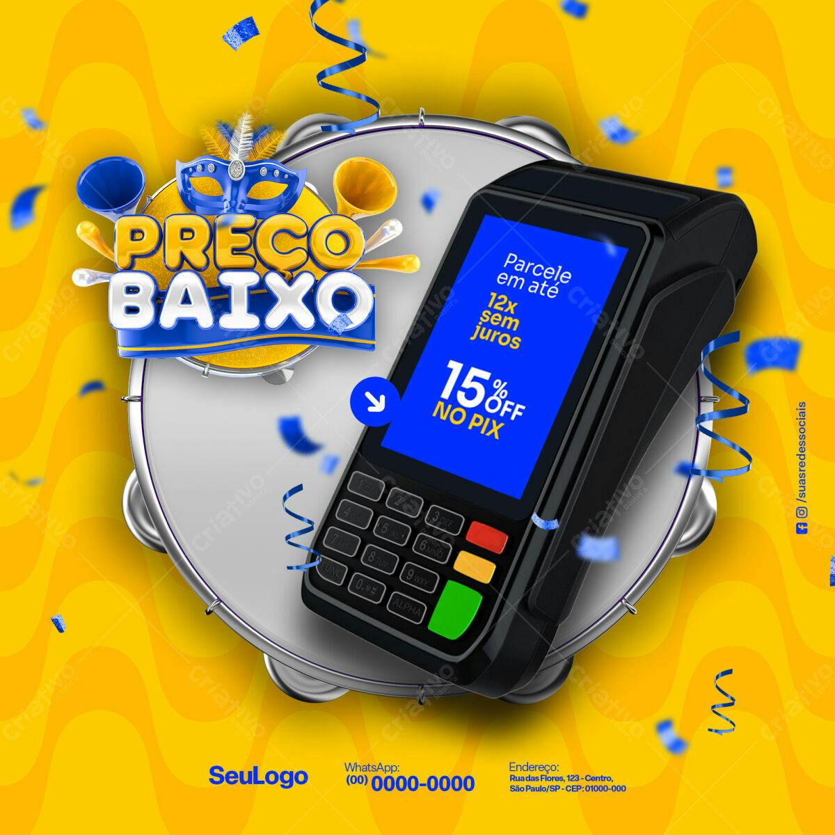 Flyer Carnaval Preço Baixo PSD Editável