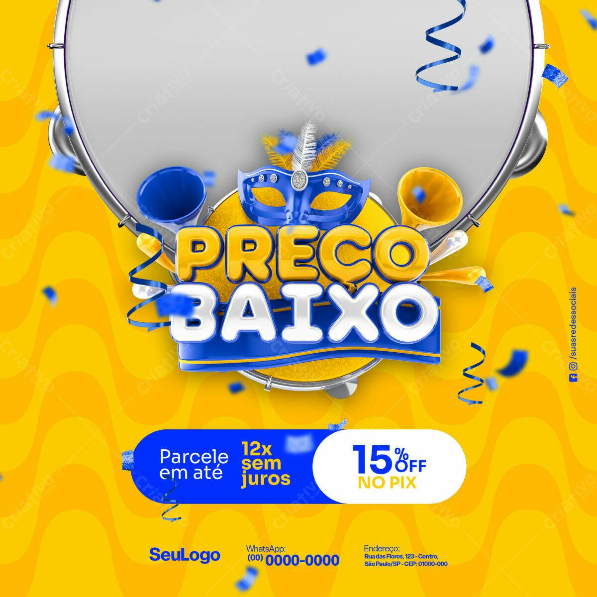 Flyer Carnaval Preço Baixo PSD Editável