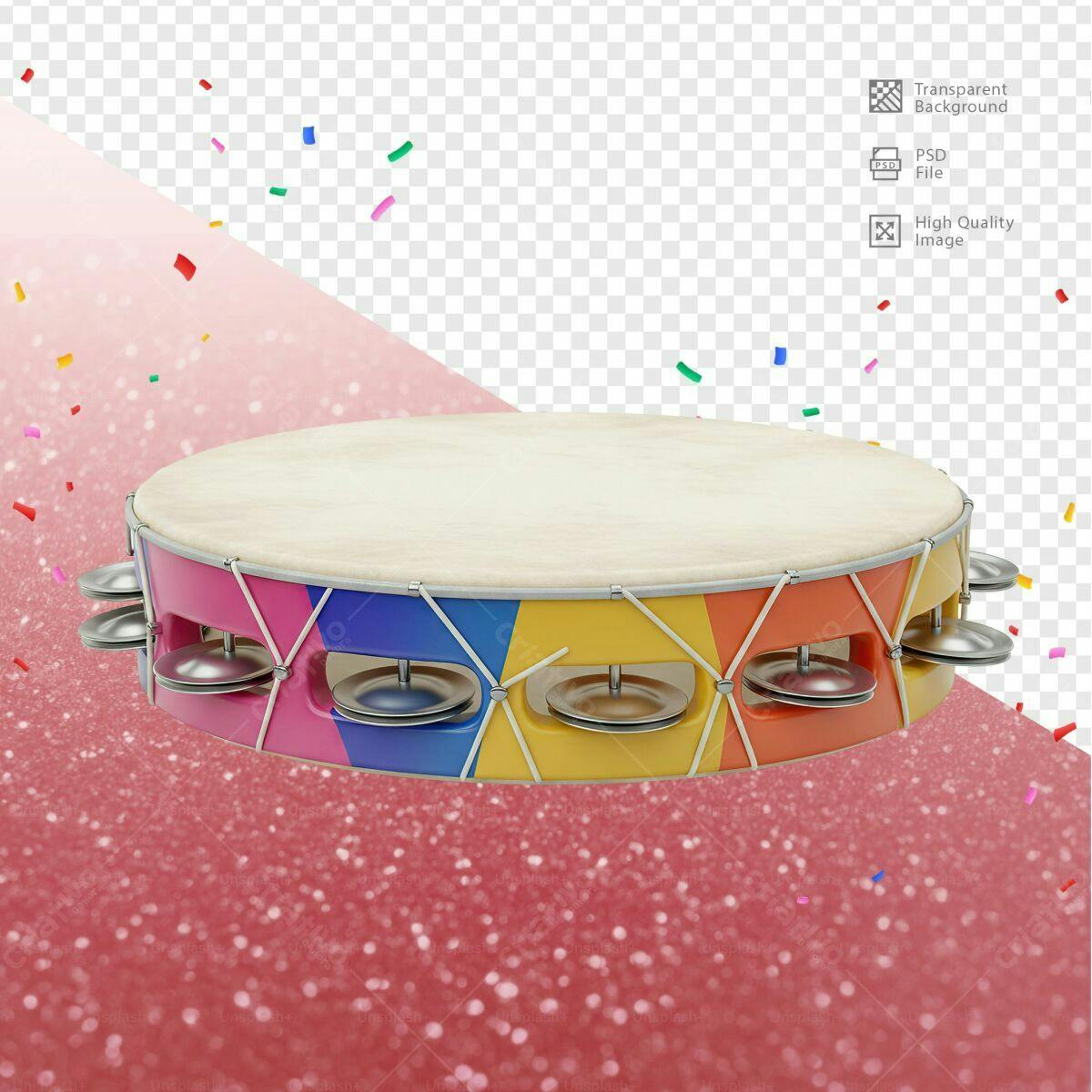 Mockup Tamborim Colorido para Festa Infantil PSD Editável