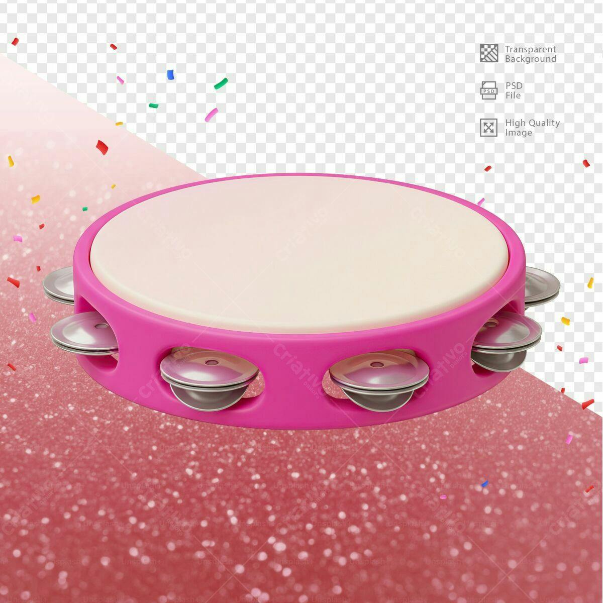 Mockup Tamborim Rosa para Festa Infantil PSD Editável