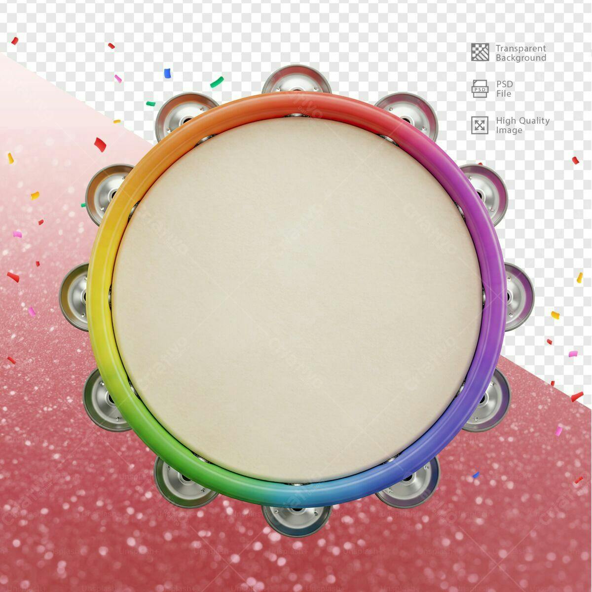 Template Tamborim Arco-Íris para Festa PSD Editável