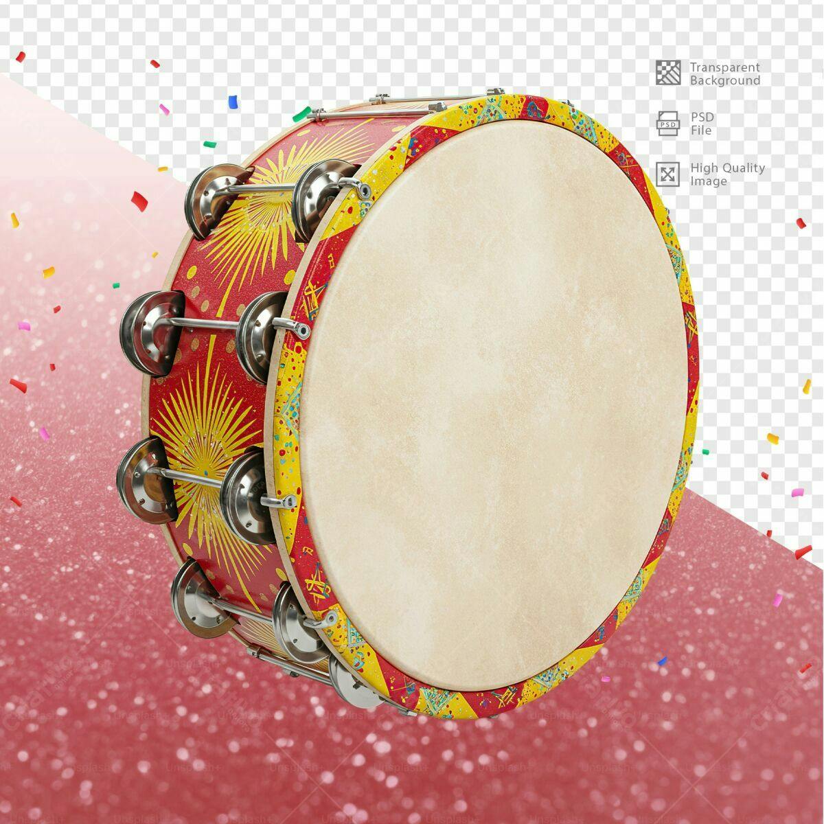 Tambor Vermelho e Amarelo para Festa Junina PSD Editável