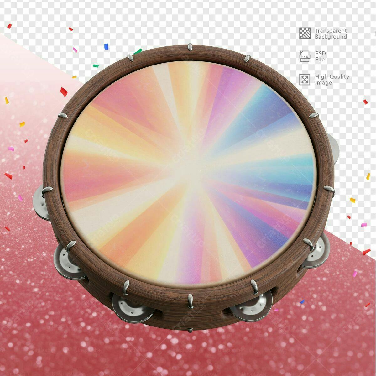 Pandeiro com Design Colorido PSD Editável