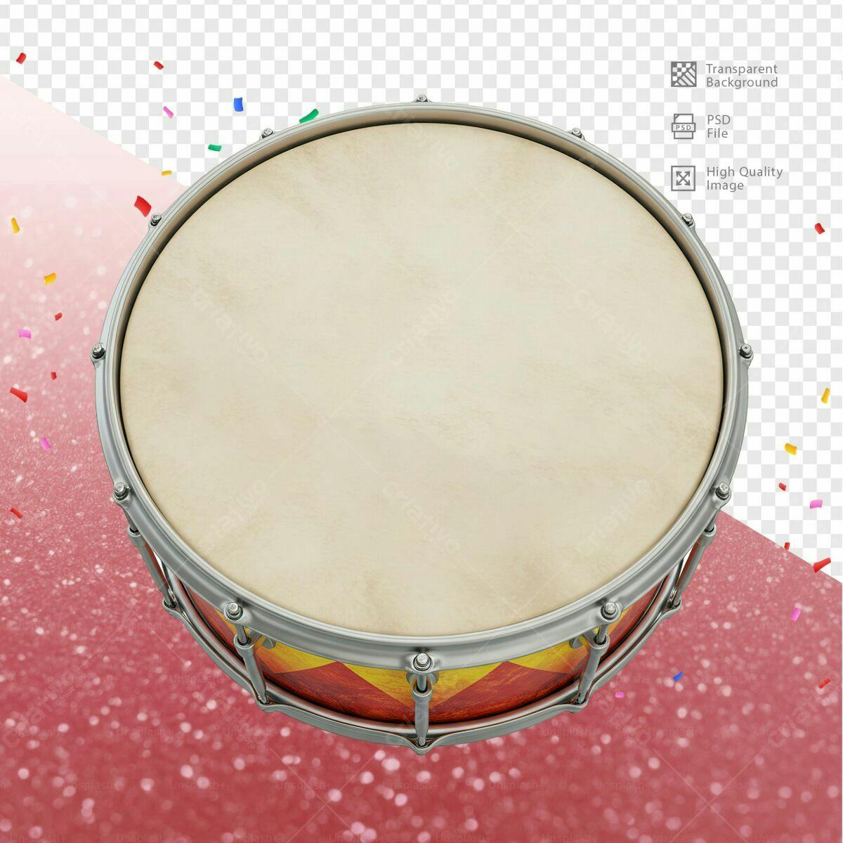 Mockup Tambor Vermelho e Amarelo para Festa PSD Editável