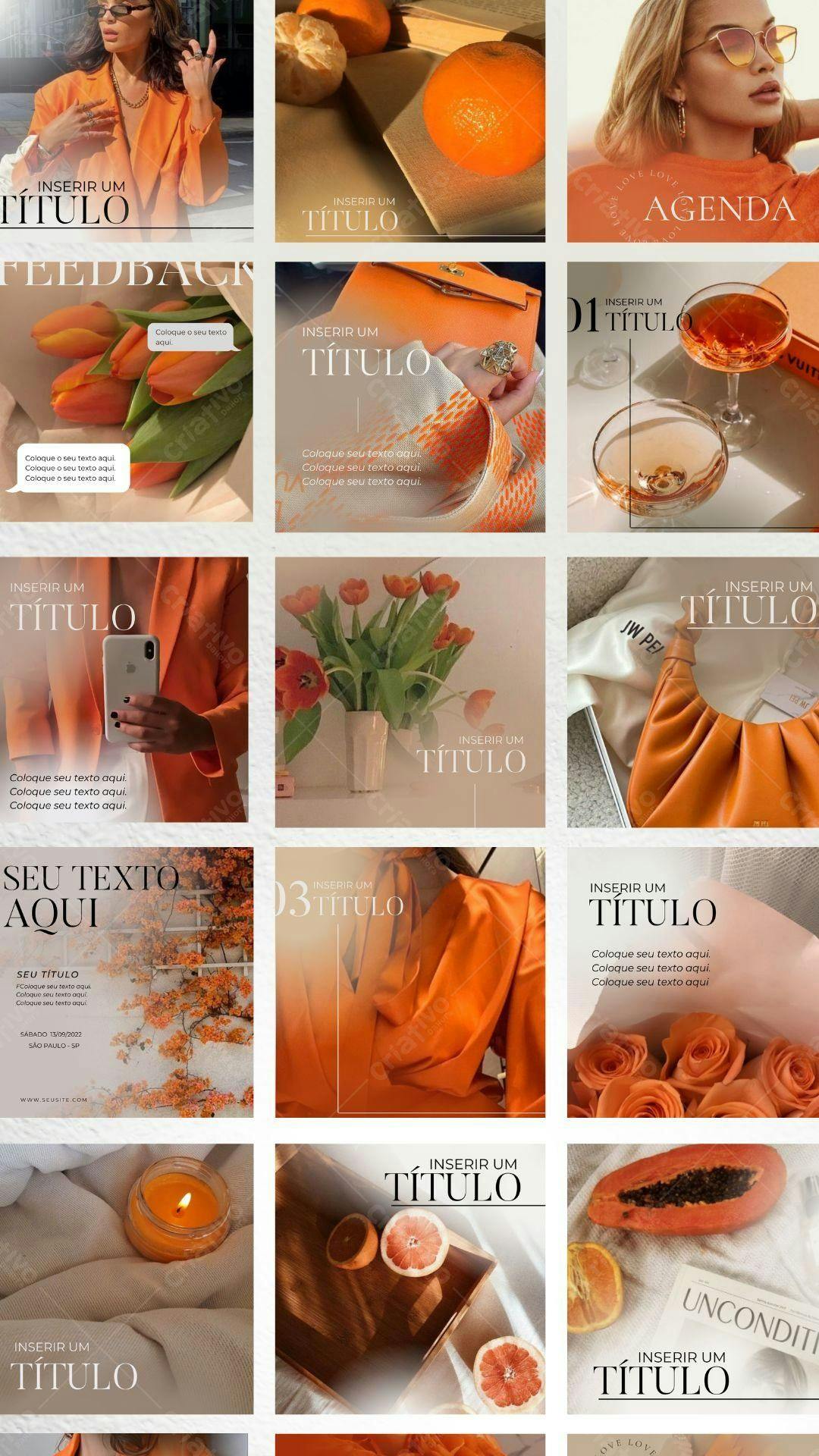 Posts Instagram laranja e floral para mulheres Editável no Canva