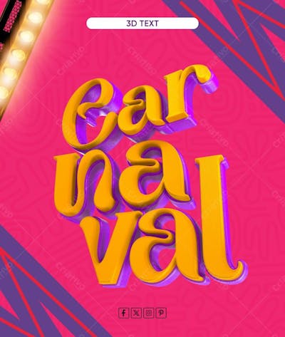 Texto 3D Carnaval Amarelo E Roxo