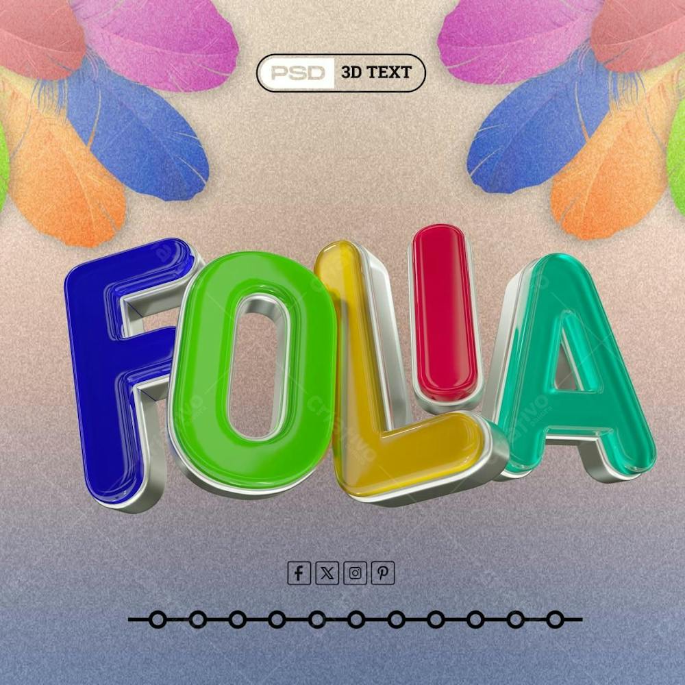 Texto 3D Folia Colorido