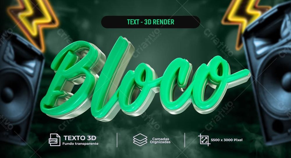 Psd 3D Render Escrita Bloco Cor Verde