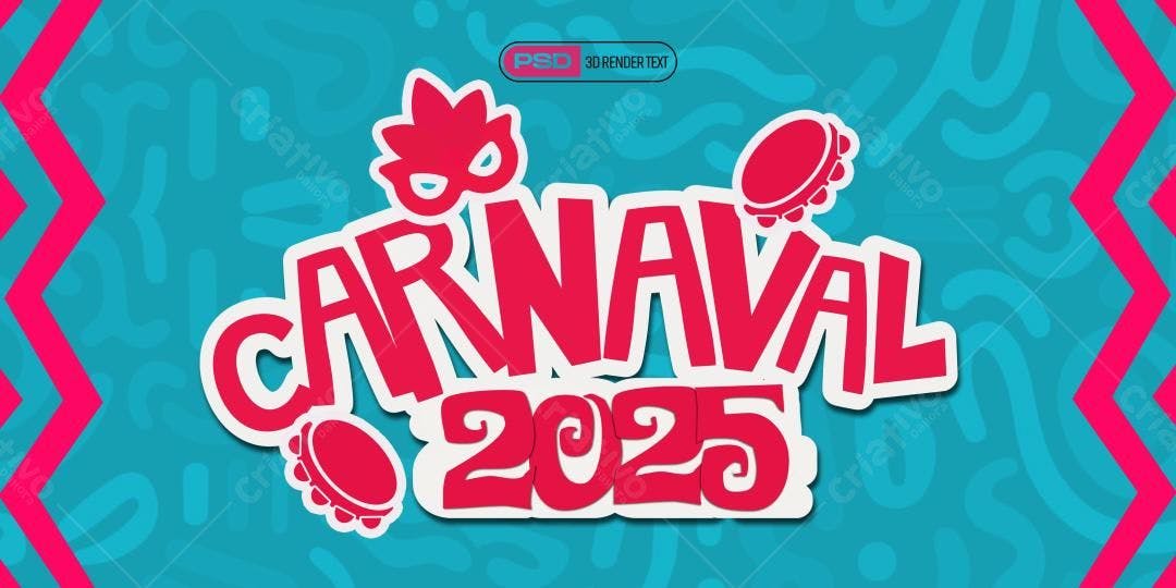 Selo 3D Carnaval 2025 Rosa e Azul