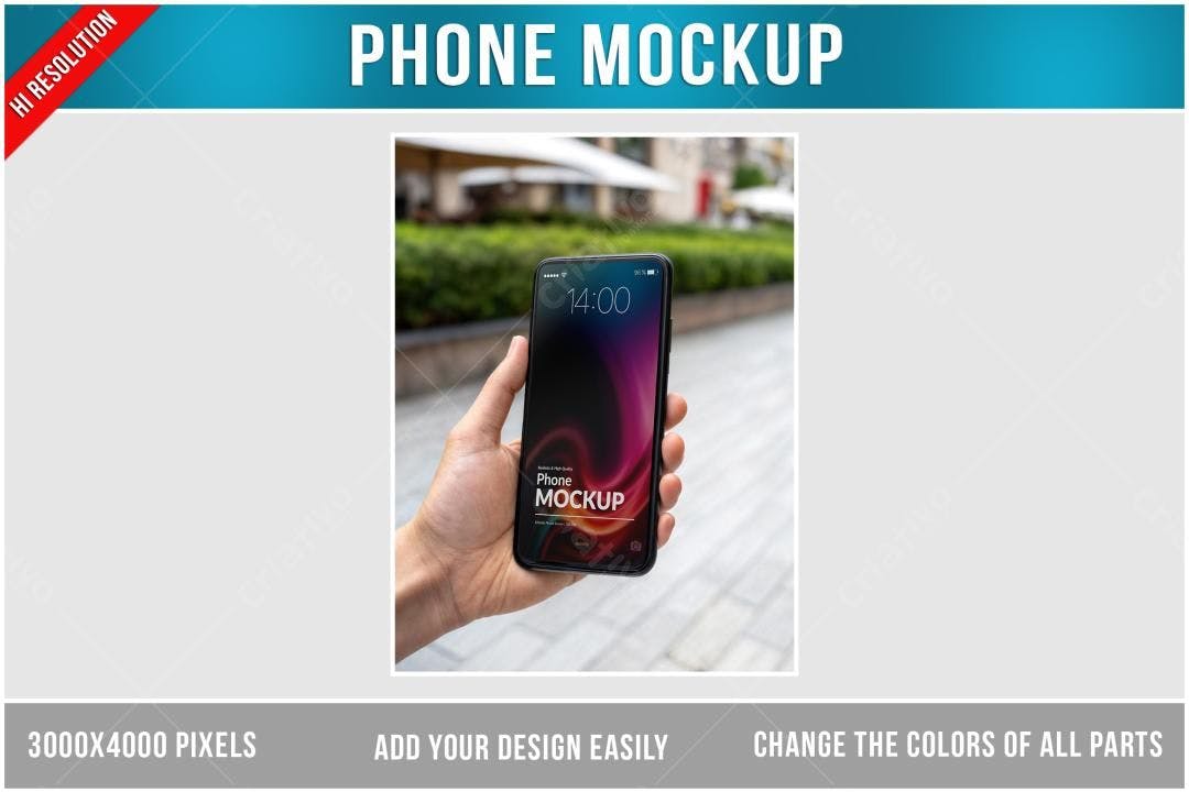 Mockup de Smartphone Realista em Mão - Tela Preta e Violeta