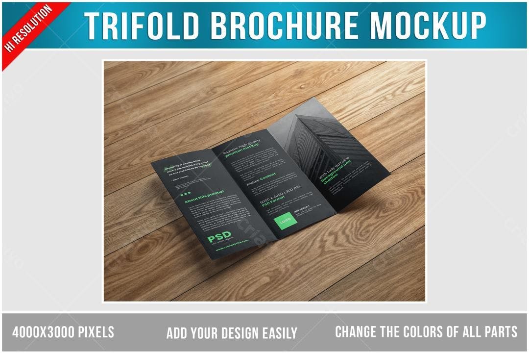 Mockup Trifold Brochure Preto e Verde: Design Moderno