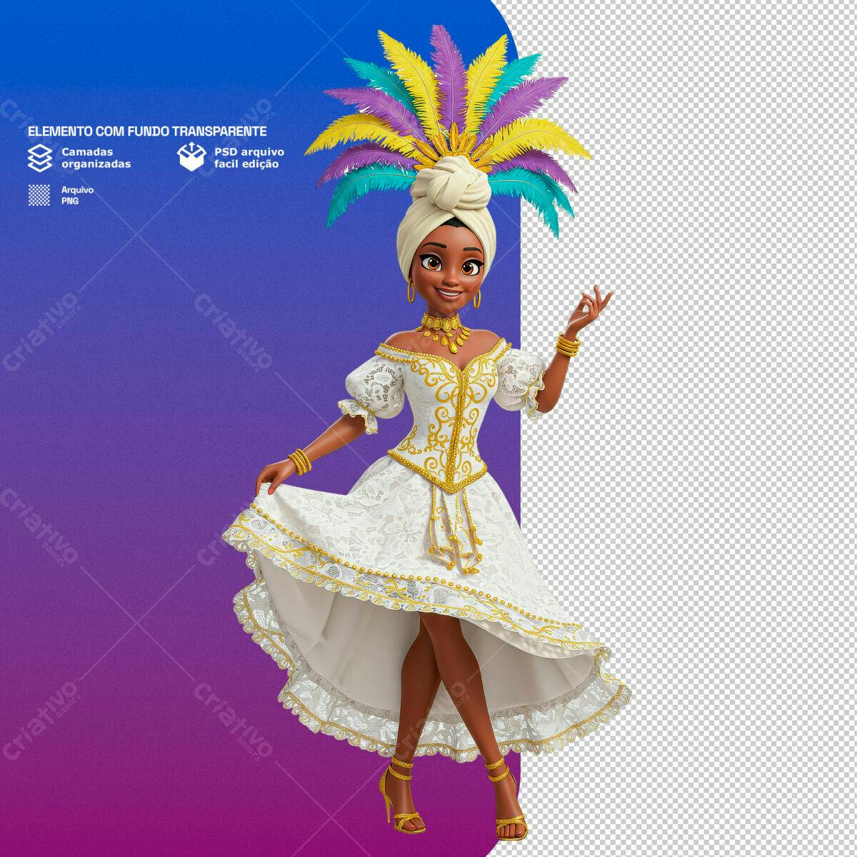 PSD de Ilustração de Mulher Brasileira para Carnaval PSD Editável